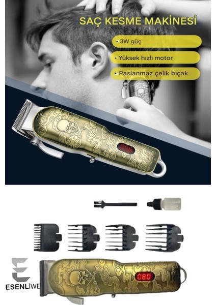 Profesyonel Kuru Kafa Desenli Daling Şarjlı Berber Tıraş Makinesi Saç Sakal Düzeltme Seti modelleri