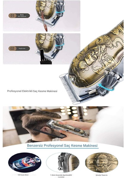 Profesyonel Kuru Kafa Desenli Daling Şarjlı Berber Tıraş Makinesi Saç Sakal Düzeltme Seti fırsatları