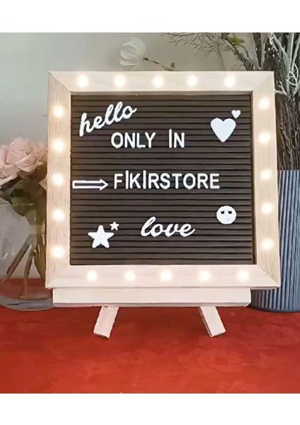 Siyah LED Işıklı Ahşap Mesaj Panosu, Ayaklı, Şık ve Modern Tasarım