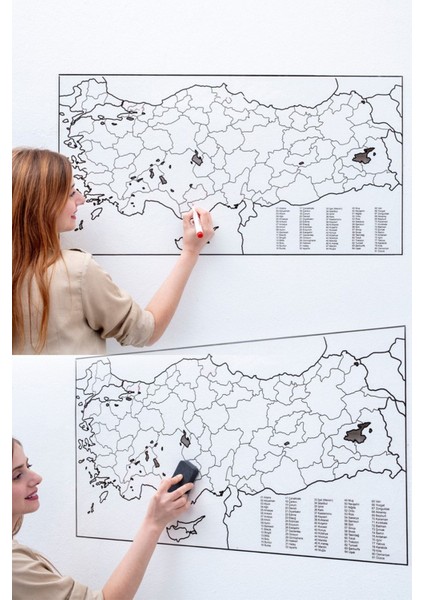56X100CM Türkiye Haritası Akıllı Kağıt Şeffaf Tahta, Pratik ve Tutunabilir Özellikli