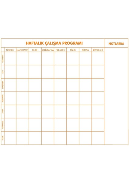120X100 cm Akıllı Yazı Tahtası, Haftalık Ders Çalışma Programı ile Verimli Çalışma