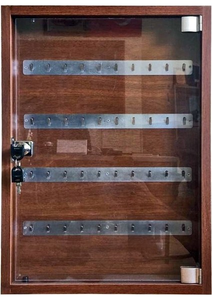 30X42 cm 20'li Ahşap Anahtar Dolabı, Camlı Kapak, Kilitli, Düzenli ve Şık Tasarım