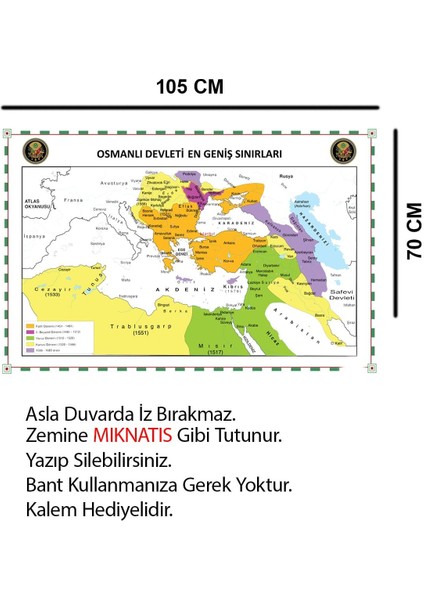 Osmanlı Devleti Haritası 70X105 Cm, Geniş Sınırları, Kağıt ve Tahta Seçeneği fiyatları
