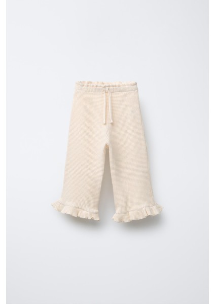 Kız Çocuk Pamuklu Krem Welcome Day Sweatshirt ve Fırfır Paça Pantolon Takım - Rahat Günlük Stil modelleri