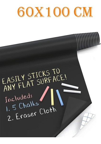 Yapışkanlı Kara Tahta 60X100 Cm, Tebeşir Hediyeli, Çocuklar Için Yazı ve Çizim Tahtası