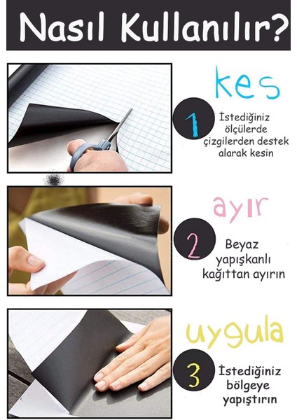Yapışkanlı Kara Tahta 60X100 Cm, Tebeşir Hediyeli, Çocuklar Için Yazı ve Çizim Tahtası modelleri