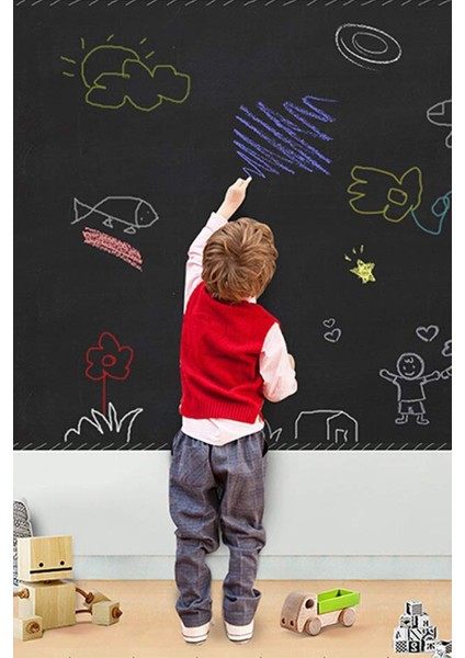 Yapışkanlı Kara Tahta 60X100 Cm, Tebeşir Hediyeli, Çocuklar Için Yazı ve Çizim Tahtası