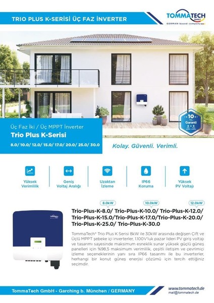 TommaTech Trio Plus K 10.0kW Üç Faz İnverter fiyatları