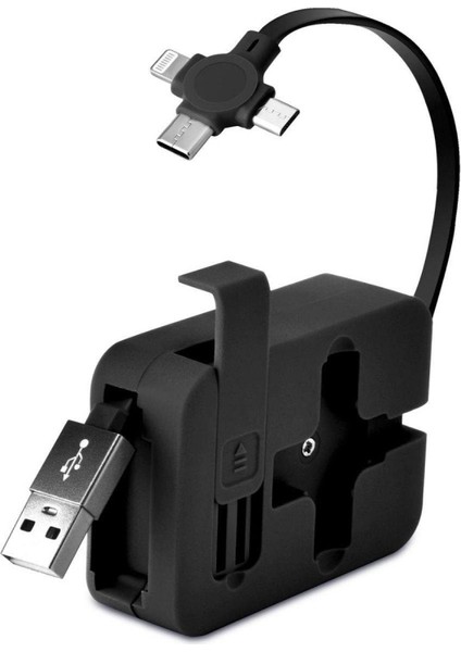Cep Tipi Telefon Tutuculu Makaralı Uzayıp Kısalabilen 3&amp;apos;ü 1 Arada USB Şarj Kablosu (4915)