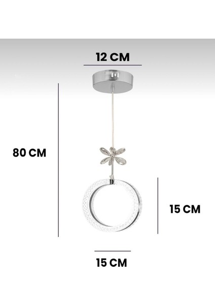 Aurea Model Gümüş 3 Renk Modu Ledli Kristal Taşlı Modern Salon Mutfak Oturma Odası Sarkıt LED Avize modelleri