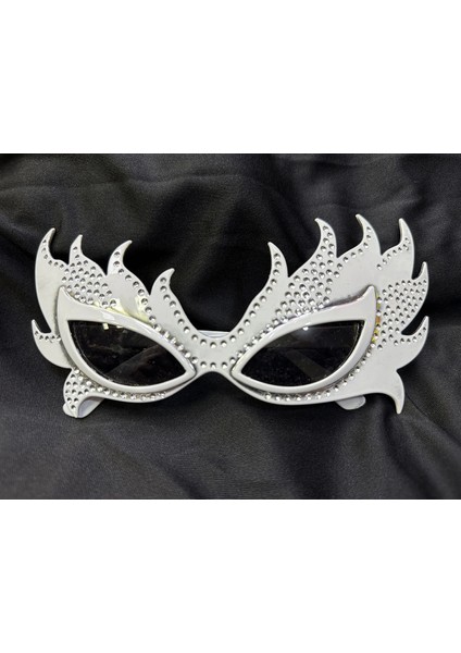 Taşlı Beyaz Alev Parti Gözlüğü