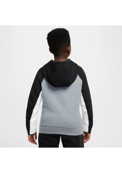 Erkek Çocuk Tech Fleece Kapüşonlu Sweatshirt - Gri Siyah Beyaz , Kanguru Cepli - FD3291-065 fiyatları