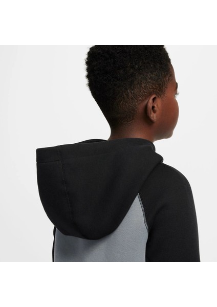 Erkek Çocuk Tech Fleece Kapüşonlu Sweatshirt - Gri Siyah Beyaz , Kanguru Cepli - FD3291-065 modelleri