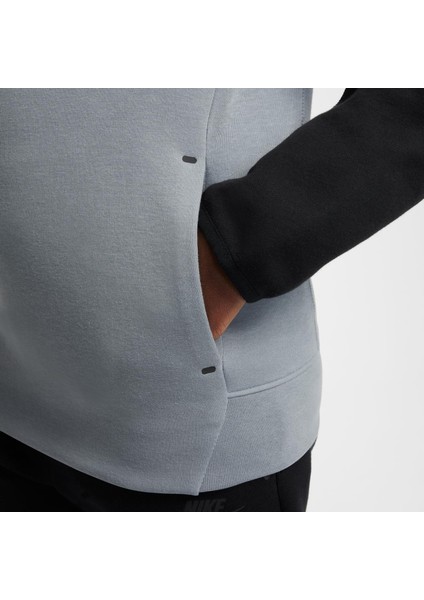 Erkek Çocuk Tech Fleece Kapüşonlu Sweatshirt - Gri Siyah Beyaz , Kanguru Cepli - FD3291-065 fırsatları