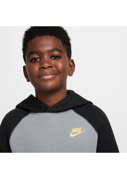 Erkek Çocuk Tech Fleece Kapüşonlu Sweatshirt - Gri Siyah Beyaz , Kanguru Cepli - FD3291-065 indirimleri