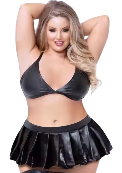 Fantezi Büyük Beden Sütyen ve Pileli Mini Etek Takımı BC10129