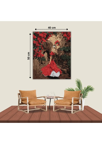 5d Elmas Boyama Seti – kırmızı Elbiseli Kadın | 40X50 cm - Tuvale Gerili Diamond Painting Sayılarla Boyama Elmas Mozaik Tablo modelleri