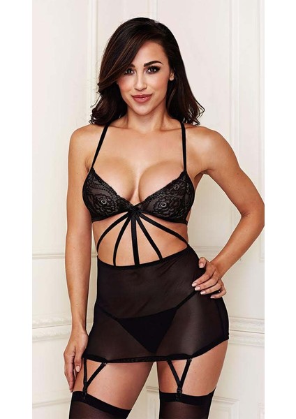 Bacio Fantazi Büyük Beden Siyah Dantelli Jartiyer Takım BC3255