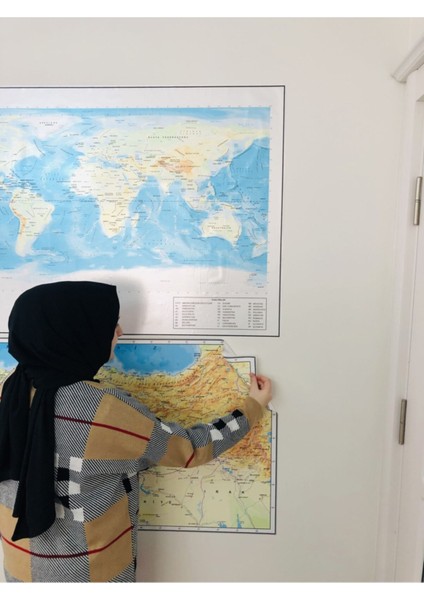 Renkli Türkiye ve Dünya Fiziki Haritası Seti, Eğitici ve Dekoratif Akıllı Kağıt Tahta