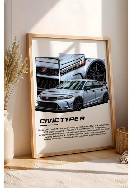 Civic Type R Çerçeveli Tablo - Honda Car Poster fiyatları
