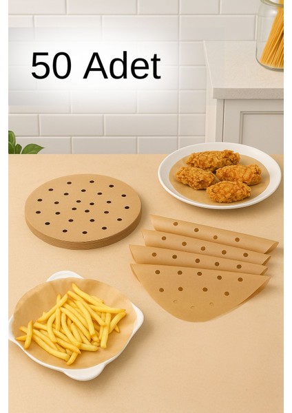 50 Adet Delikli Yuvarlak Airfryer Yağlı Pişirme Kağıdı