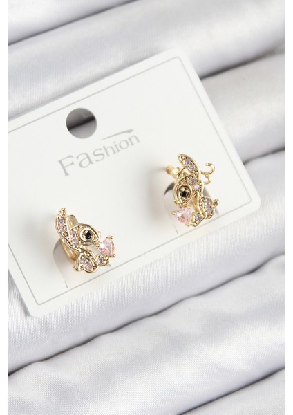 Pirinç Zirkon Taşlı Ceylan Model Gold Renk Çocuk Küpe