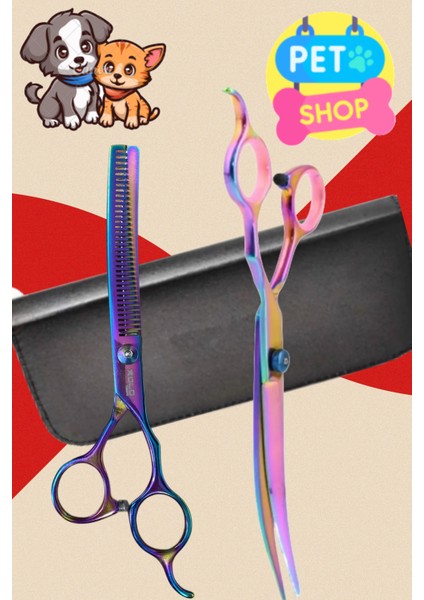 3 Parça 6,5 Inch 17 cm Deri Çantalı Pet Shop Evcil Hayvan Kedi Köpek Traş Kuaför Makas Seti