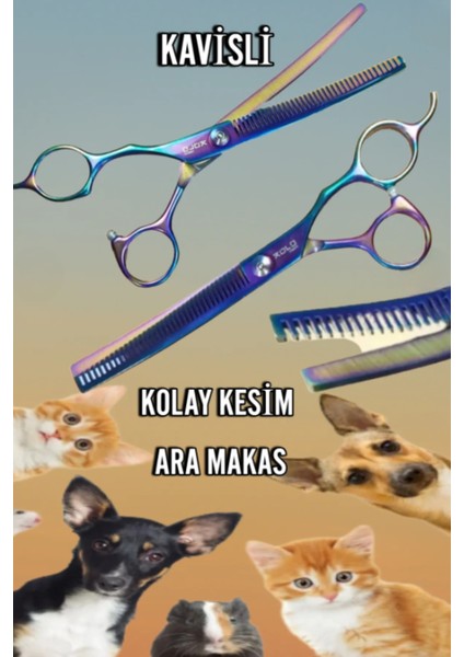 3 Parça 6,5 Inch 17 cm Deri Çantalı Pet Shop Evcil Hayvan Kedi Köpek Traş Kuaför Makas Seti fırsatları