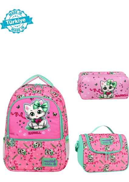 Yeni Sezon Sevimli Kedi Anahtarlık Hediyeli Ilkokul Çantası Termal Beslenme Çantası Kalemlikli Set