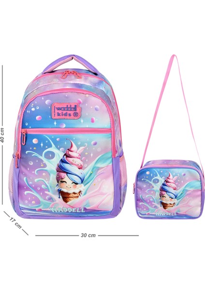 Tatlı Şirin Şeker Dondurma Desenli Anahtarlık Hediyeli Ilkokul Çantası Beslenme Çantası