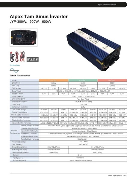 500 W 12 V Tam Sinüs İnverter