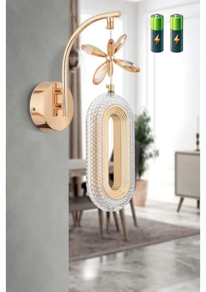 Ciela Model Gold Kaplama Oturma Yatak Mutfak Çocuk Odası Duvar LED Pilli Aplik