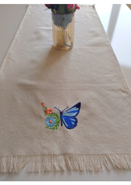 Nakışlı Otantik Organik Püsküllü Runner 45X105 cm