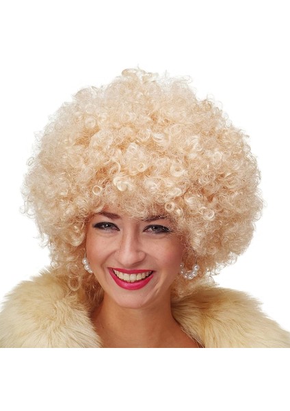 Altın Renk Kıvırcık Afro Parti Peruğu
