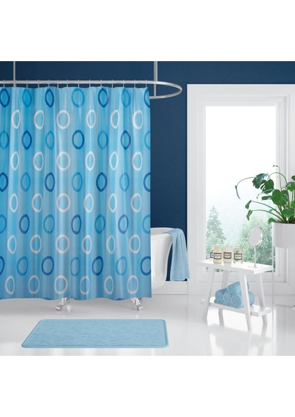 Banyo Perdesi 1X120X200 Tek Kanat Duş Perdesi Halka Hediyeli Duşakabin Perdesi 5033 Mavi