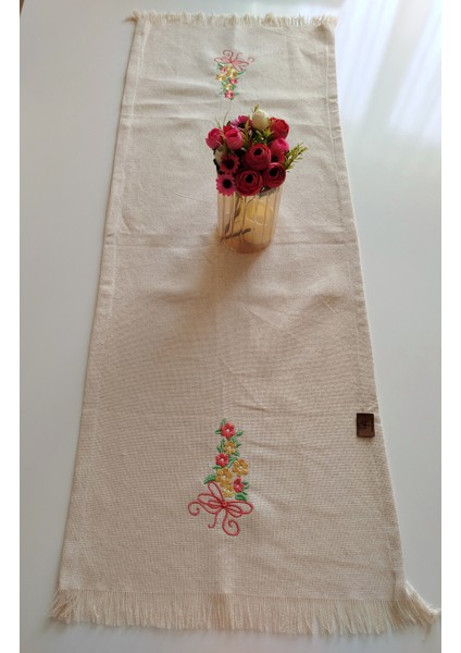 Nakışlı Otantik Organik Püsküllü Runner 45X105 cm