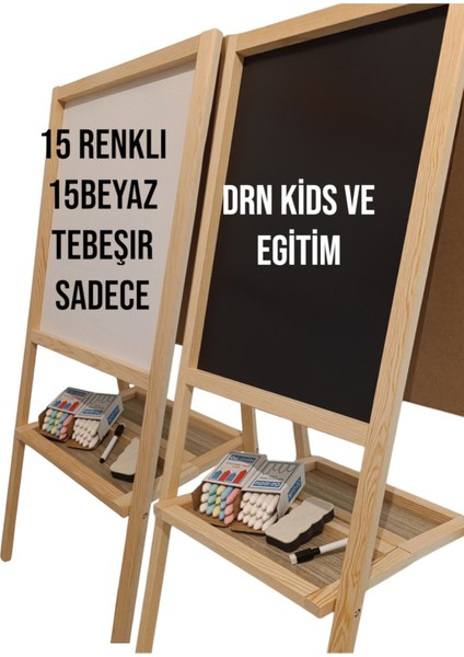 Çift Taraflı Ayaklı Yazı Tahtası Seti, Silgi, Kalem ve Tebeşir Hediyesiyle Renkli Yazı Yazma