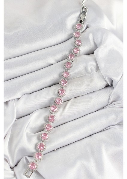 Pirinç Pembe Zirkon Taşlı Daire Baget Model Gümüş Renk Vıp Seri Kadın Bileklik fiyatları