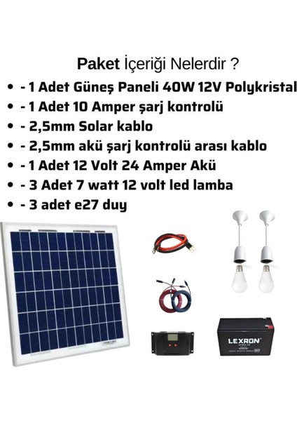 40 Watt Güneş Paneli Aydınlatma Paketi Solar Paket modelleri