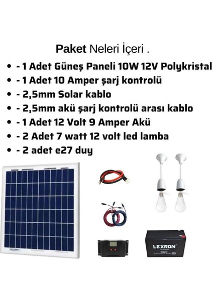 10 Watt Güneş Paneli Aydınlatma Paketi Solar Paket modelleri