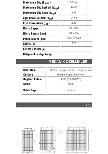 50 Watt Monokristal Güneş Paneli-Solar Panel fiyatları
