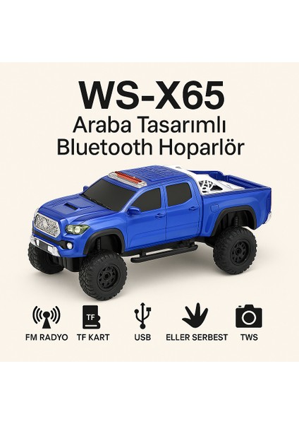 WS-X65 Bluetooth Hoparlör – Tf Kart, Usb, Fm Radyo, Aux, Tws, Şarjlı