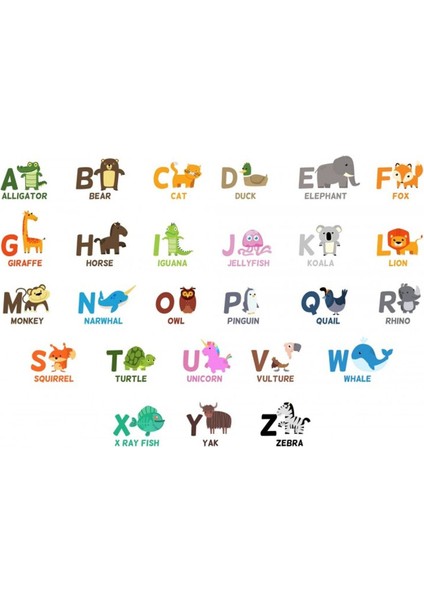 105X70CM Eğlenceli Hayvan Isimleri ve Ingilizce Alfabe Statik Duvar Kağıdı