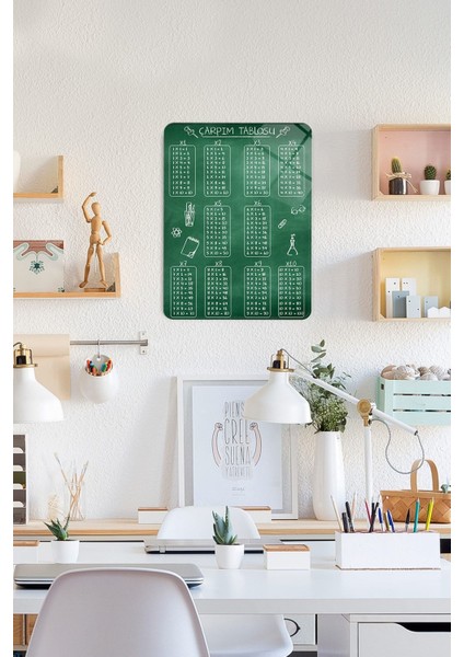 Yeşil Tahta Görünümlü Çarpım Tablosu 30X40 Cm, Eğlenceli ve Şık Dekorasyon Parçası