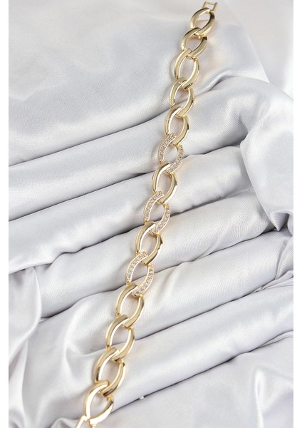 Pirinç Zirkon Taşlı Zincir Model Gold Renk Kadın Bileklik fiyatları