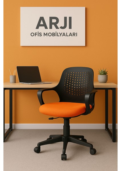 Çocuk Odası Sandalyesi Ders Çalışma Ofis Koltuğu Öğrenci Sandalye Yükseklik Ayarlı Döner Turuncu