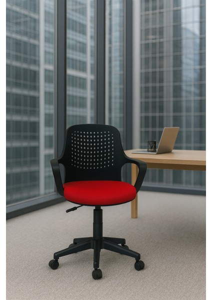 Çocuk Odası Sandalyesi Ders Çalışma Ofis Koltuğu Öğrenci Sandalye Yükseklik Ayarlı Döner Kırmızı