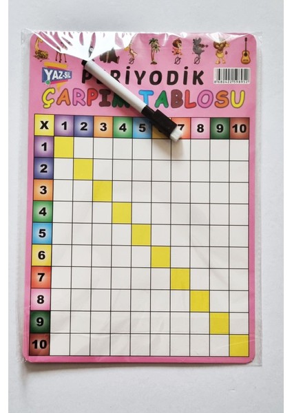 Çift Taraflı Periyodik Çarpım Tablosu Tahta Yazı Pano 30X21CM Pembe