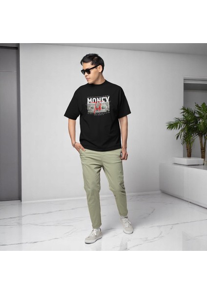 Erkek Siyah Oversize Money Baskılı Tişört fiyatları