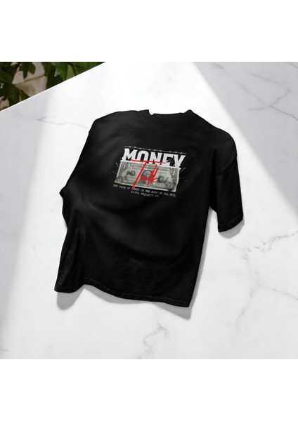 Erkek Siyah Oversize Money Baskılı Tişört modelleri